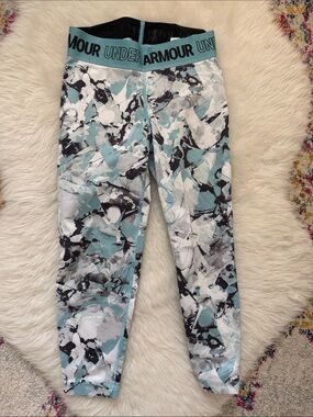 Under Armour Girls Teal Marble-Print Athletic Leggings